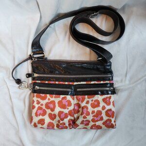 Brighton Crossbody Leopard Heart Pink and Red Pattern Purse w/Dark Leather